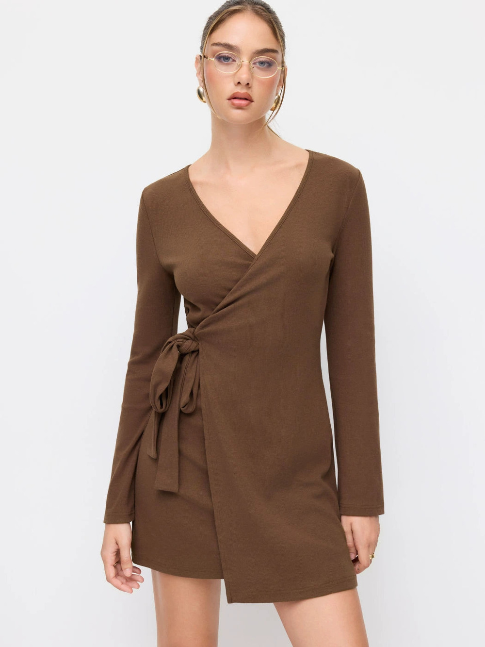 Zara Vintage Side Tie Deep V-Neck Wrap Bodycon Dress